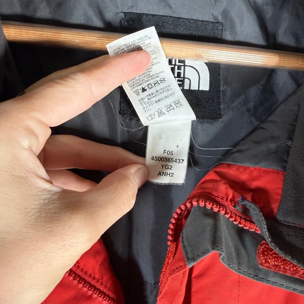 The North Face HyVent Jacket Mens XL Red Grey Zip Hooded Rain Shell Coat READ